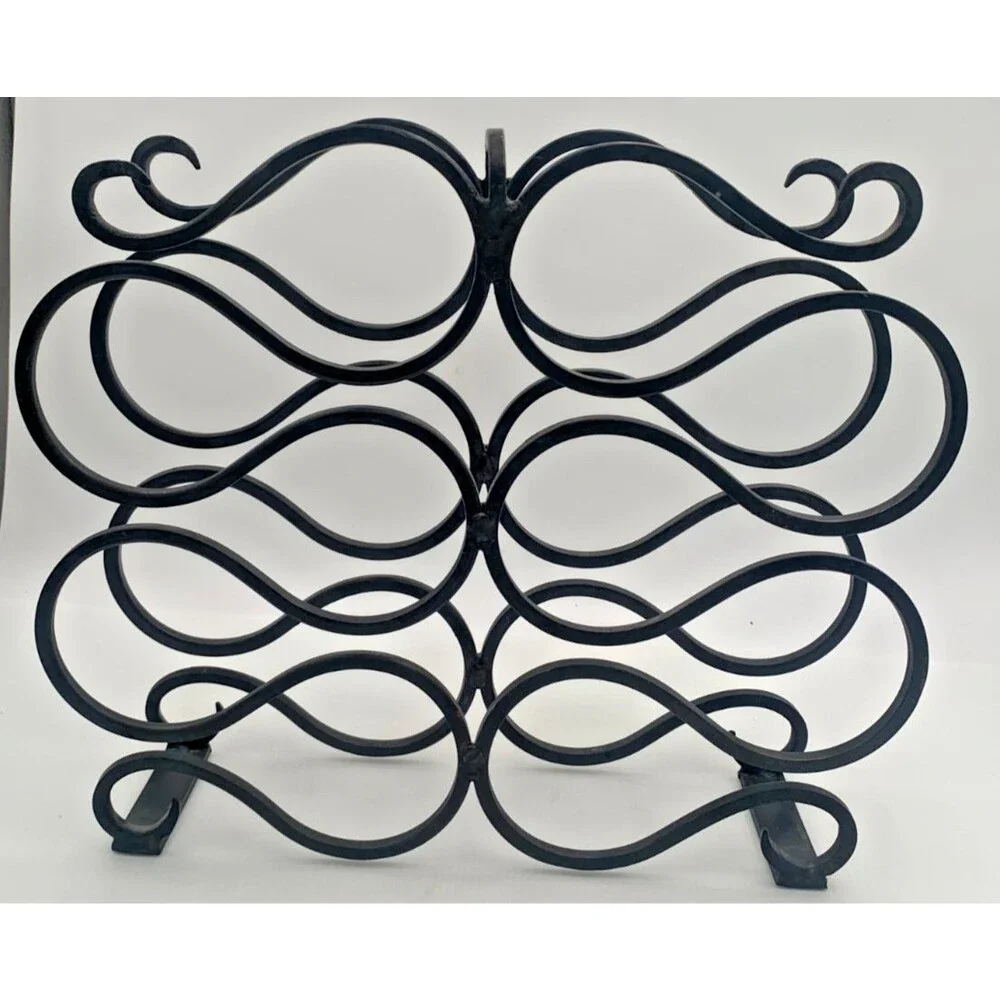 Vintage Elegant Heavy Duty Wrought Iron Scroll Wine Rack 10 Bottle Holder Black